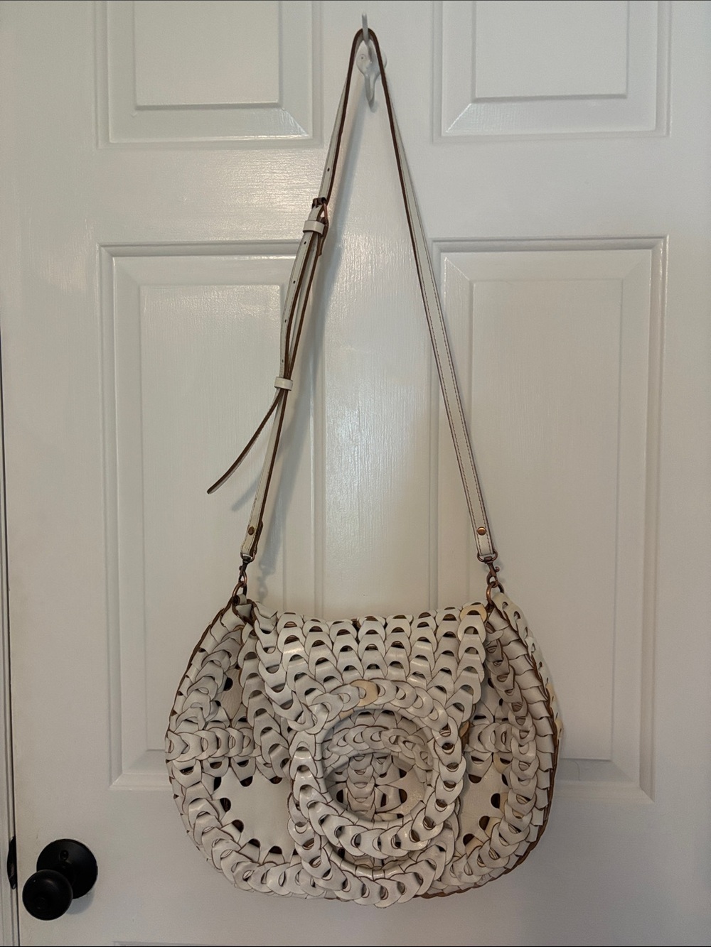 Patricia Nash Woven Leather Crossbody Shoulder Bag - Cream